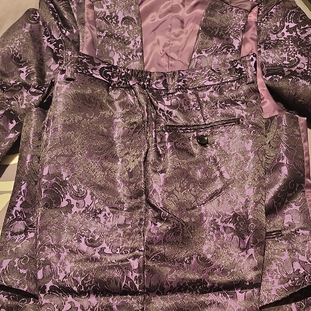 Kids Purple Brocade Blazer Set